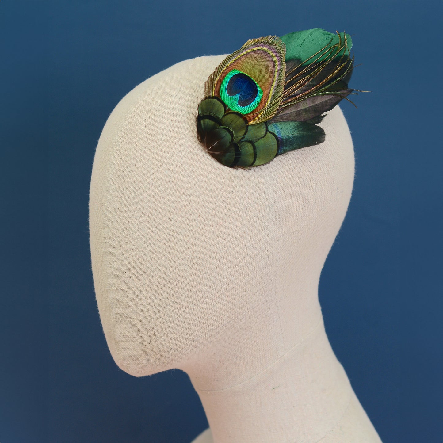 Green and Peacock Feather Hair Clip Large