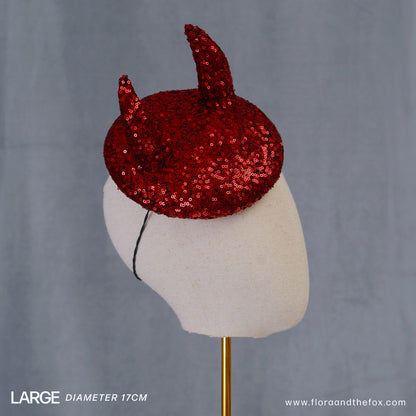 Lillith - Red Devil Sequin Beret Hat Button Fascinator - Devil Costume - Halloween