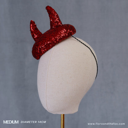 Lillith - Red Devil Sequin Beret Hat Button Fascinator - Devil Costume - Halloween