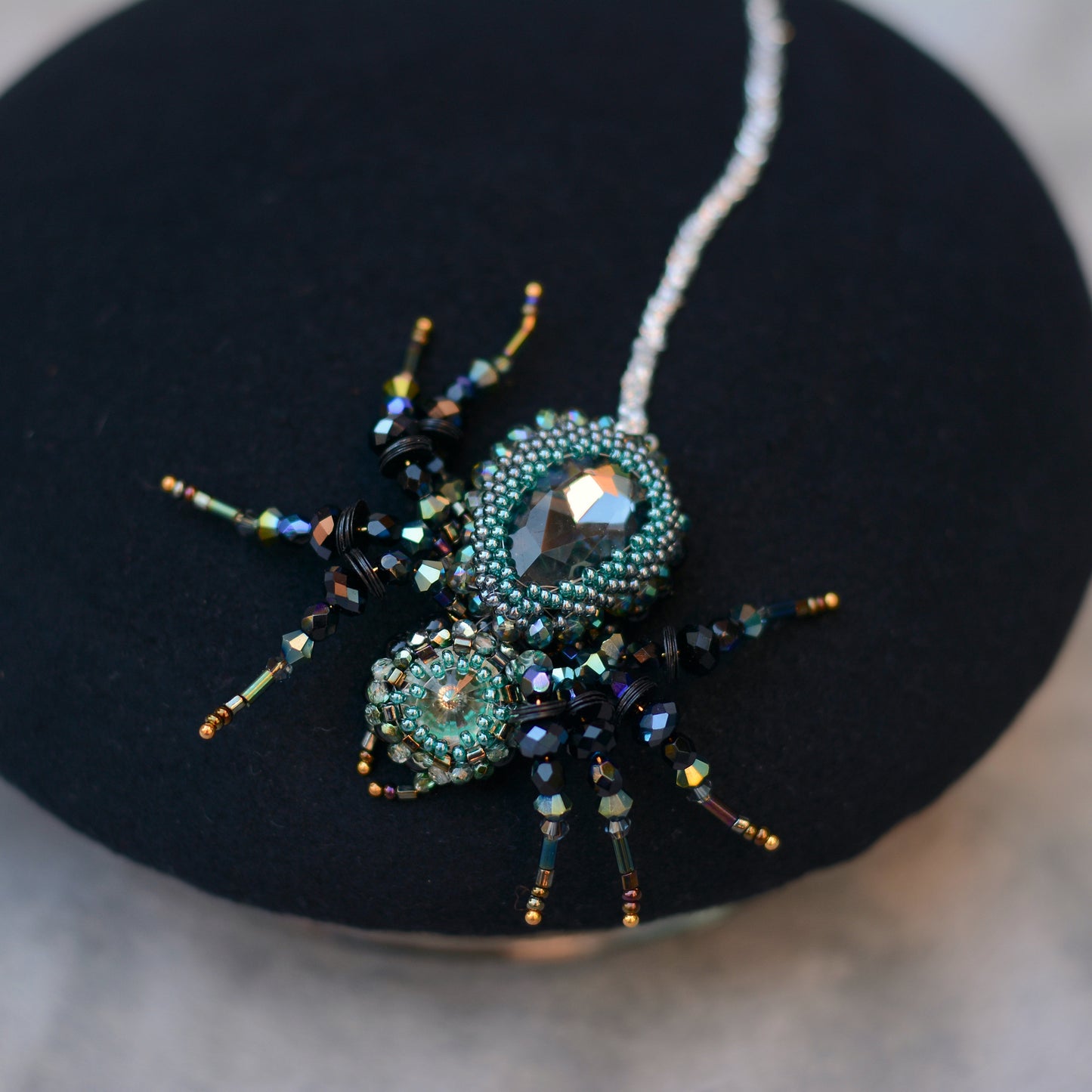 Anansi -  Black Wool Jewelled Spider Beret