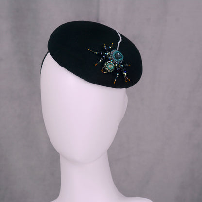 Anansi -  Black Wool Jewelled Spider Beret