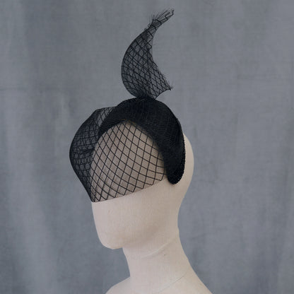 The Countess - Black Sweeping Veiled Headband Headpiece