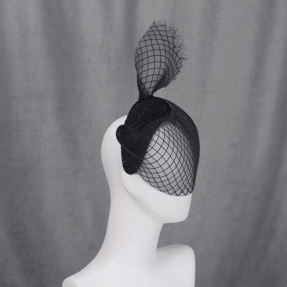 The Countess - Black Sweeping Veiled Headband Headpiece