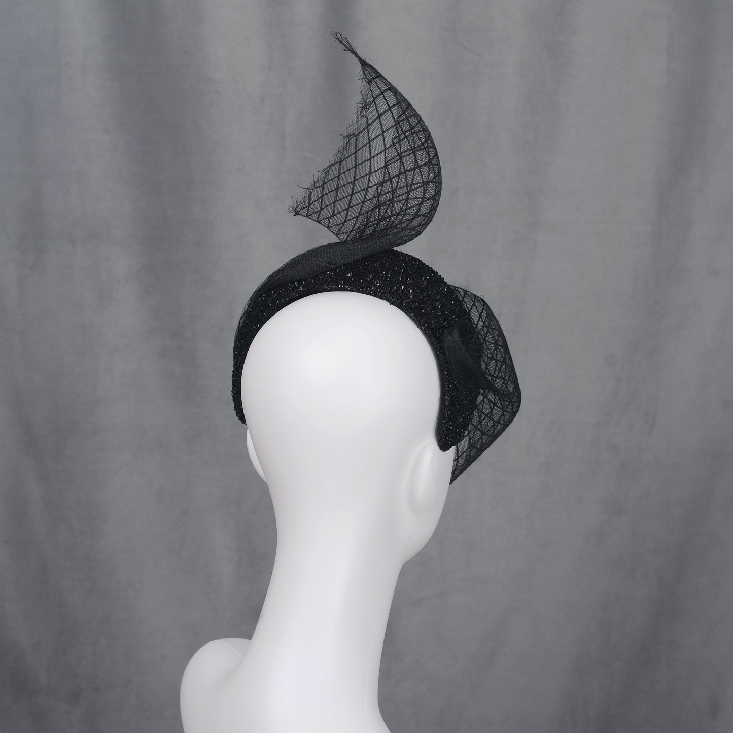 The Countess - Black Sweeping Veiled Headband Headpiece
