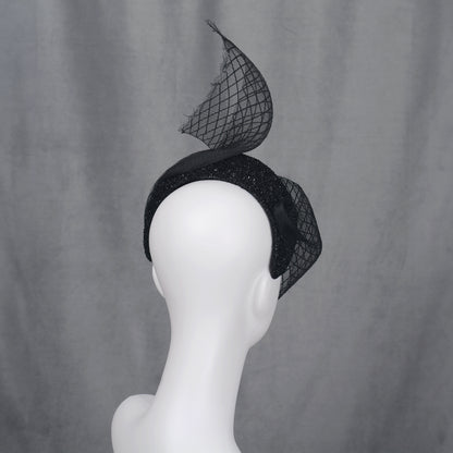 The Countess - Black Sweeping Veiled Headband Headpiece