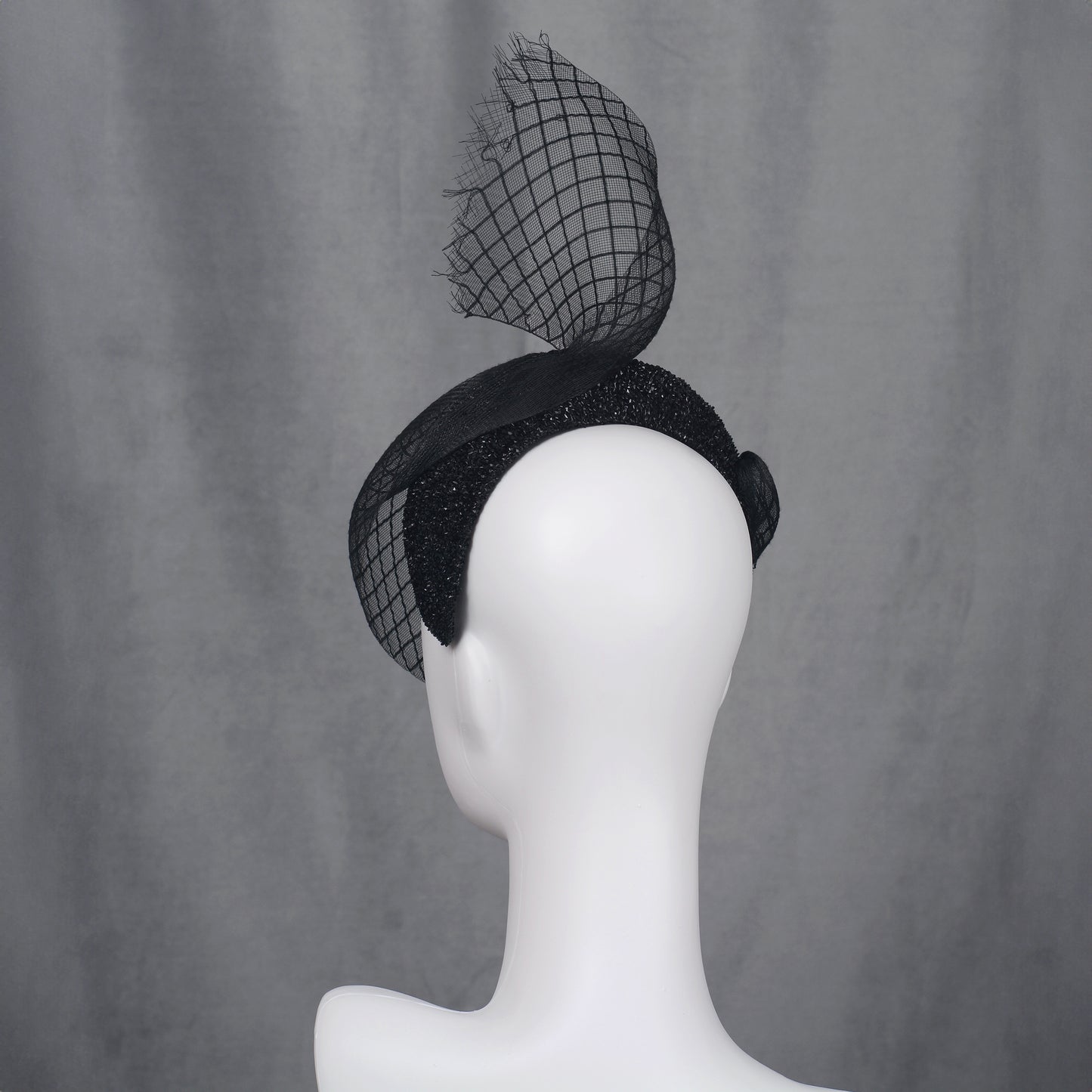 The Countess - Black Sweeping Veiled Headband Headpiece
