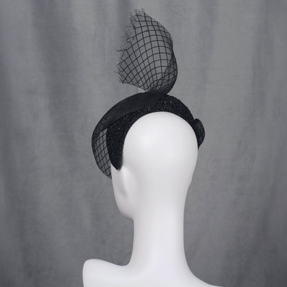 The Countess - Black Sweeping Veiled Headband Headpiece