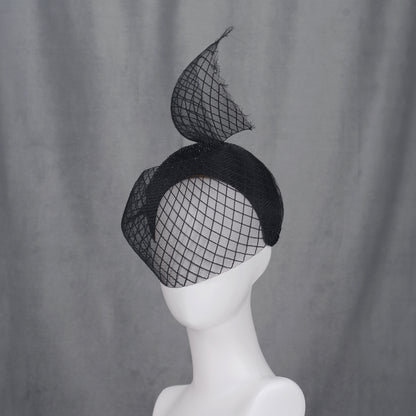 The Countess - Black Sweeping Veiled Headband Headpiece