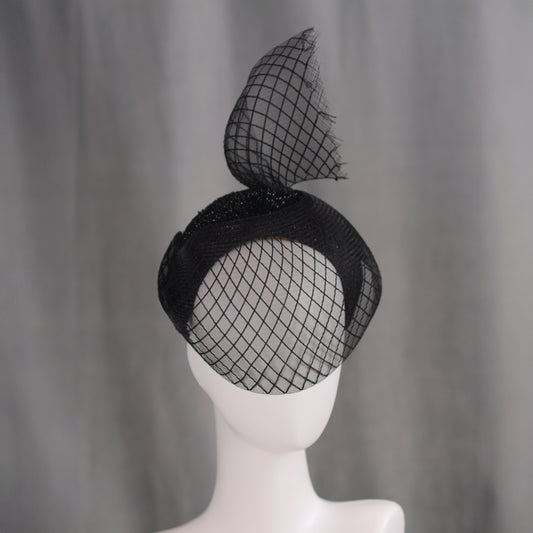 The Countess - Black Sweeping Veiled Headband Headpiece