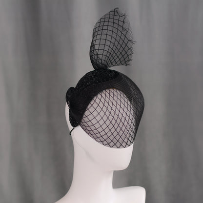 The Countess - Black Sweeping Veiled Headband Headpiece