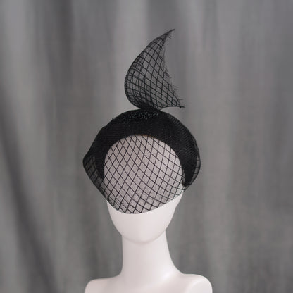 The Countess - Black Sweeping Veiled Headband Headpiece