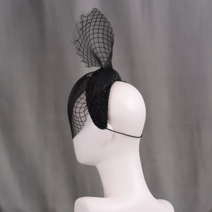 The Countess - Black Sweeping Veiled Headband Headpiece