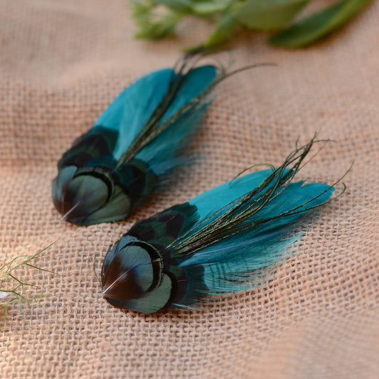 Teal and Green Feather Hair Clip No.01