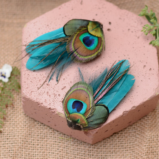 Teal and Peacock Feather Hair Clip Fascinator No.2