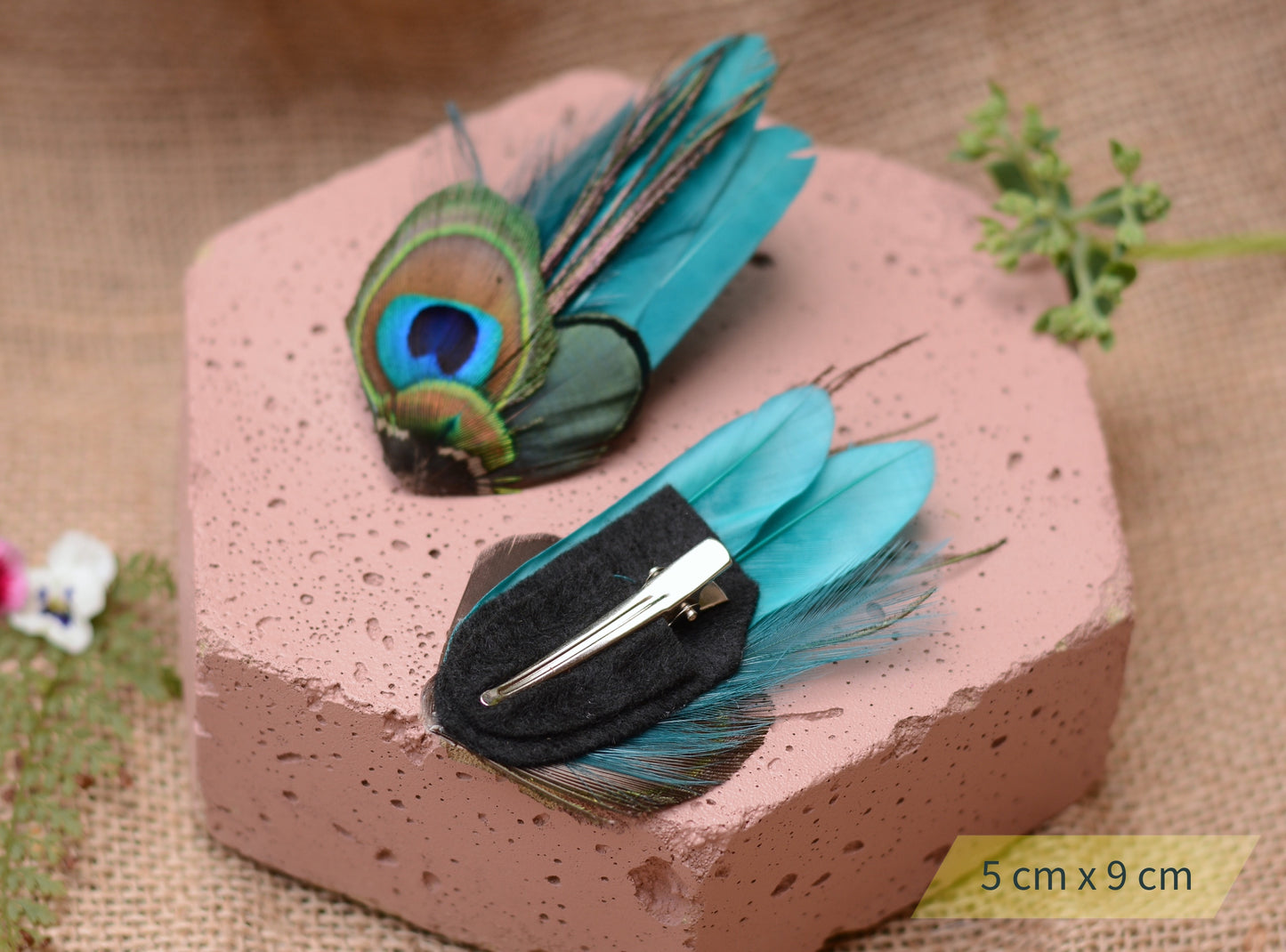 Small Peacock Feather Hair Clip in Teal, Green, Navy or Black No.002
