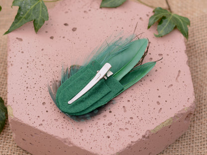 Small Green Feather Hair Clip No.003