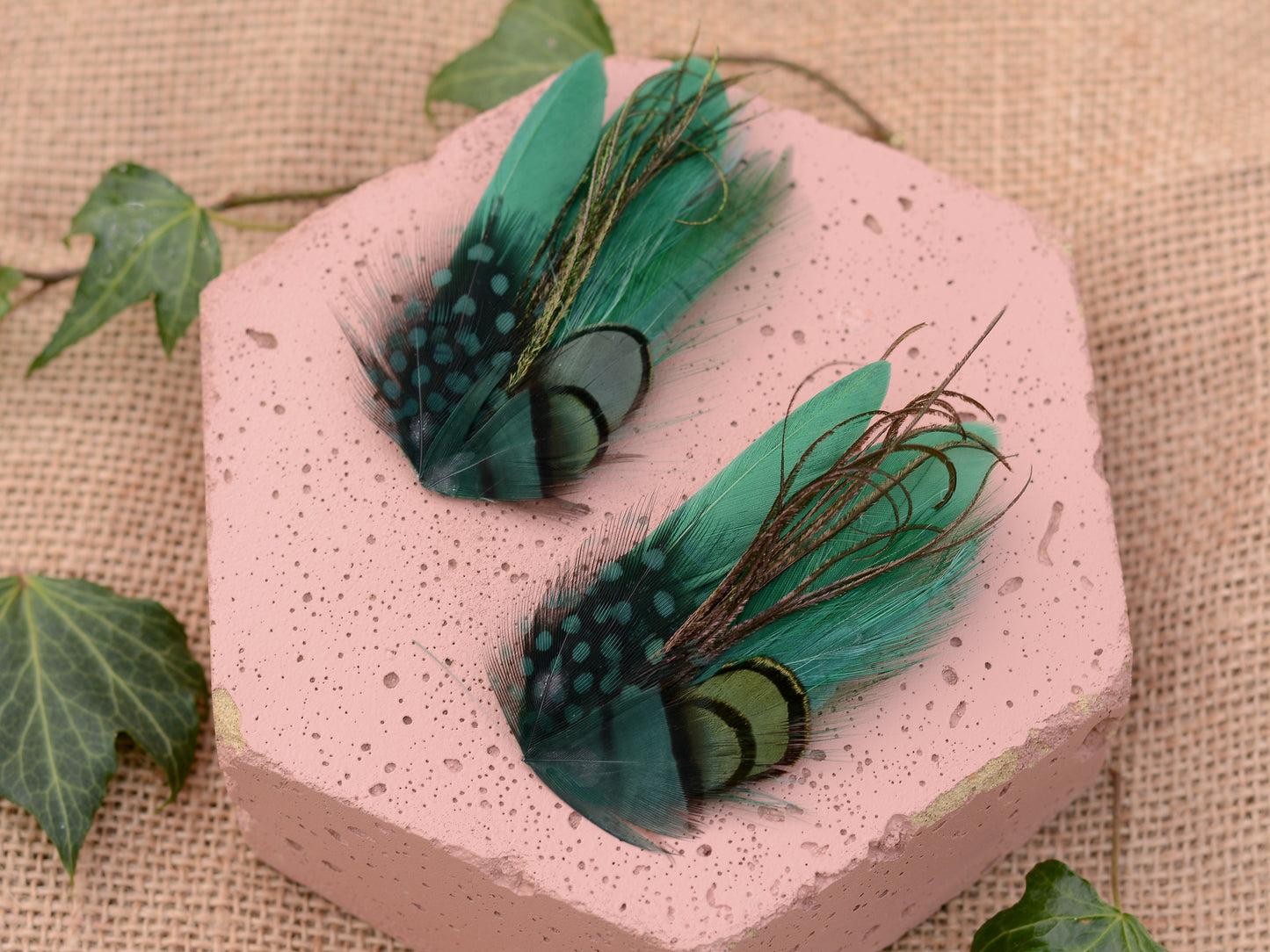 Small Green Feather Hair Clip No.003