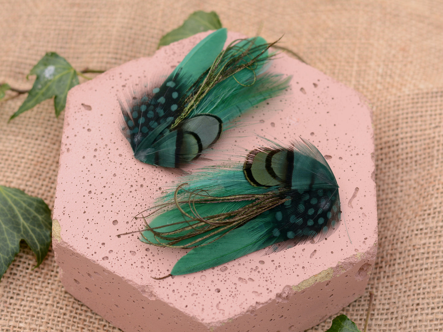 Small Green Feather Hair Clip No.003