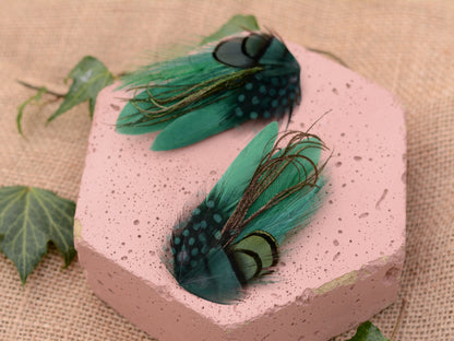 Small Green Feather Hair Clip No.003