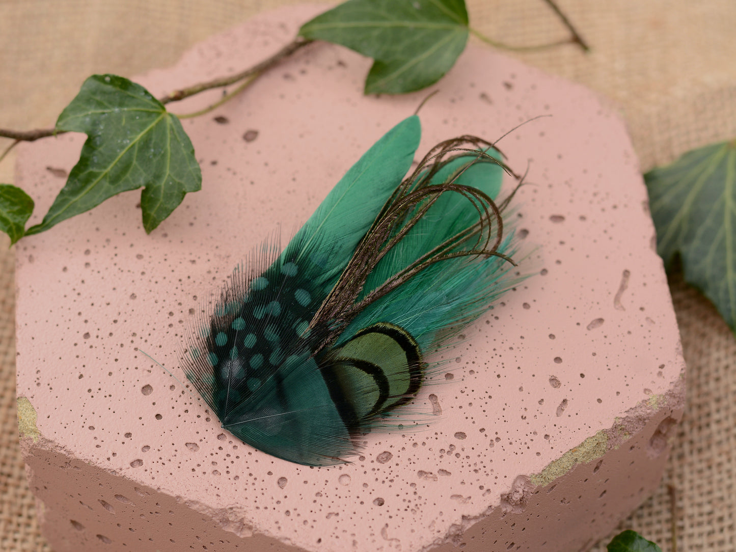 Small Green Feather Hair Clip No.003