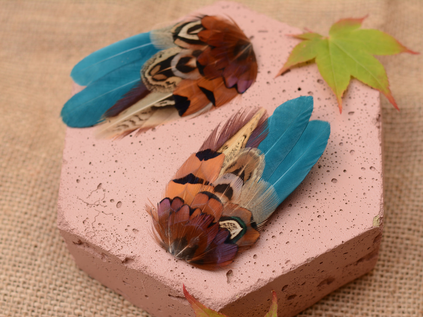 Small Teal and Copper Pheasant Feather Hair Clip No.4