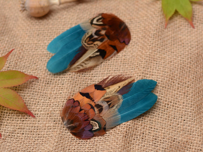 Small Teal and Copper Pheasant Feather Hair Clip No.4