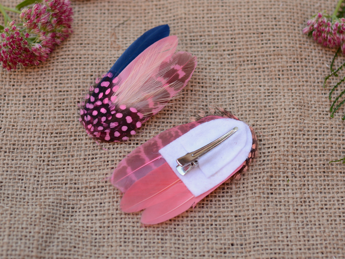 Pink Feather Hair Clips