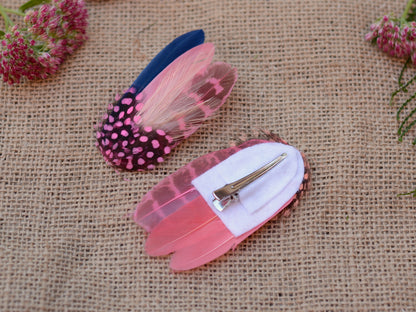 Pink Feather Hair Clips