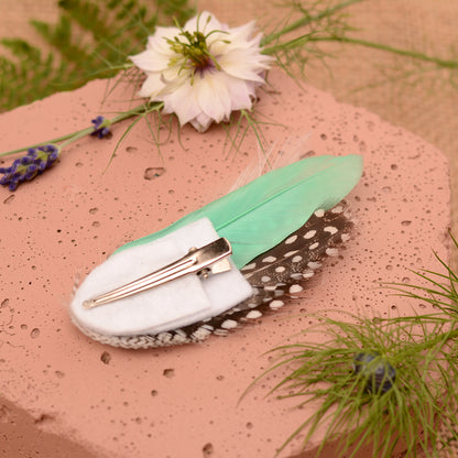 Feather Hair Clip in Mint Green and Polka Dot No.11