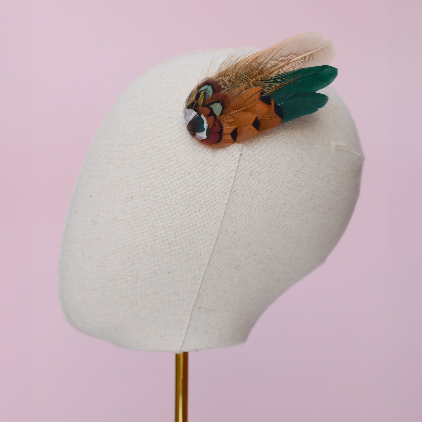 Bottle Green and Copper Pheasant Feather Hair Clip No.26