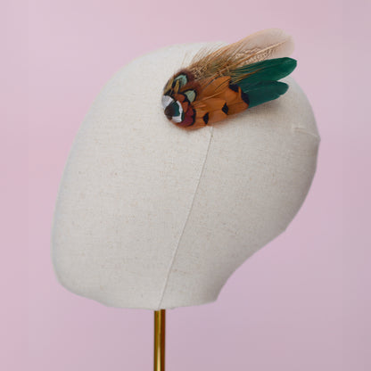 Bottle Green and Copper Pheasant Feather Hair Clip No.26