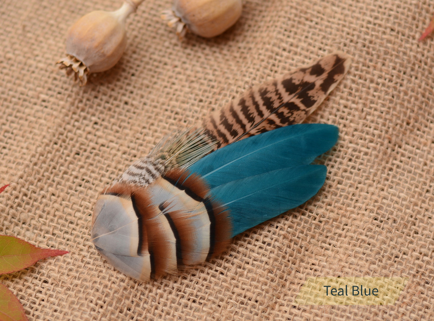 Pheasant Feather Hair Clip in Blue, Teal or Green