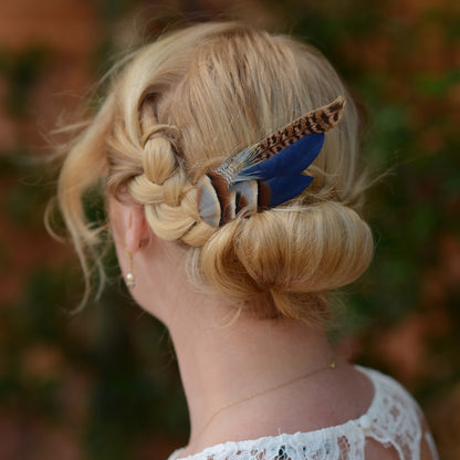 Pheasant Feather Hair Clip in Blue, Teal or Green