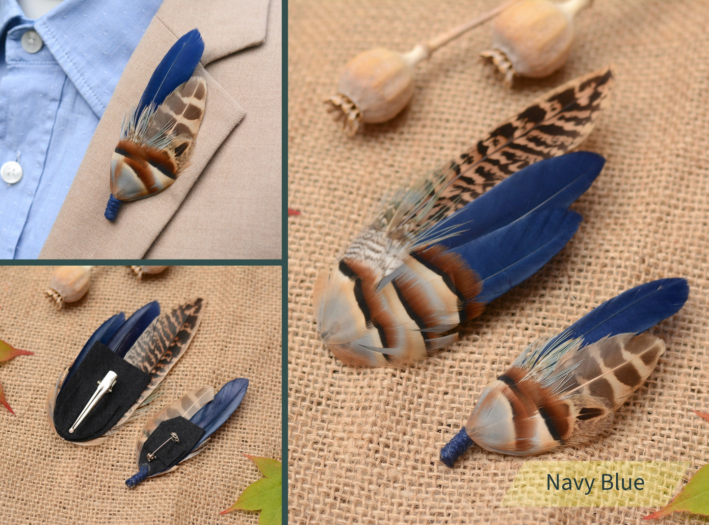 Pheasant Feather Hair Clip in Blue, Teal or Green