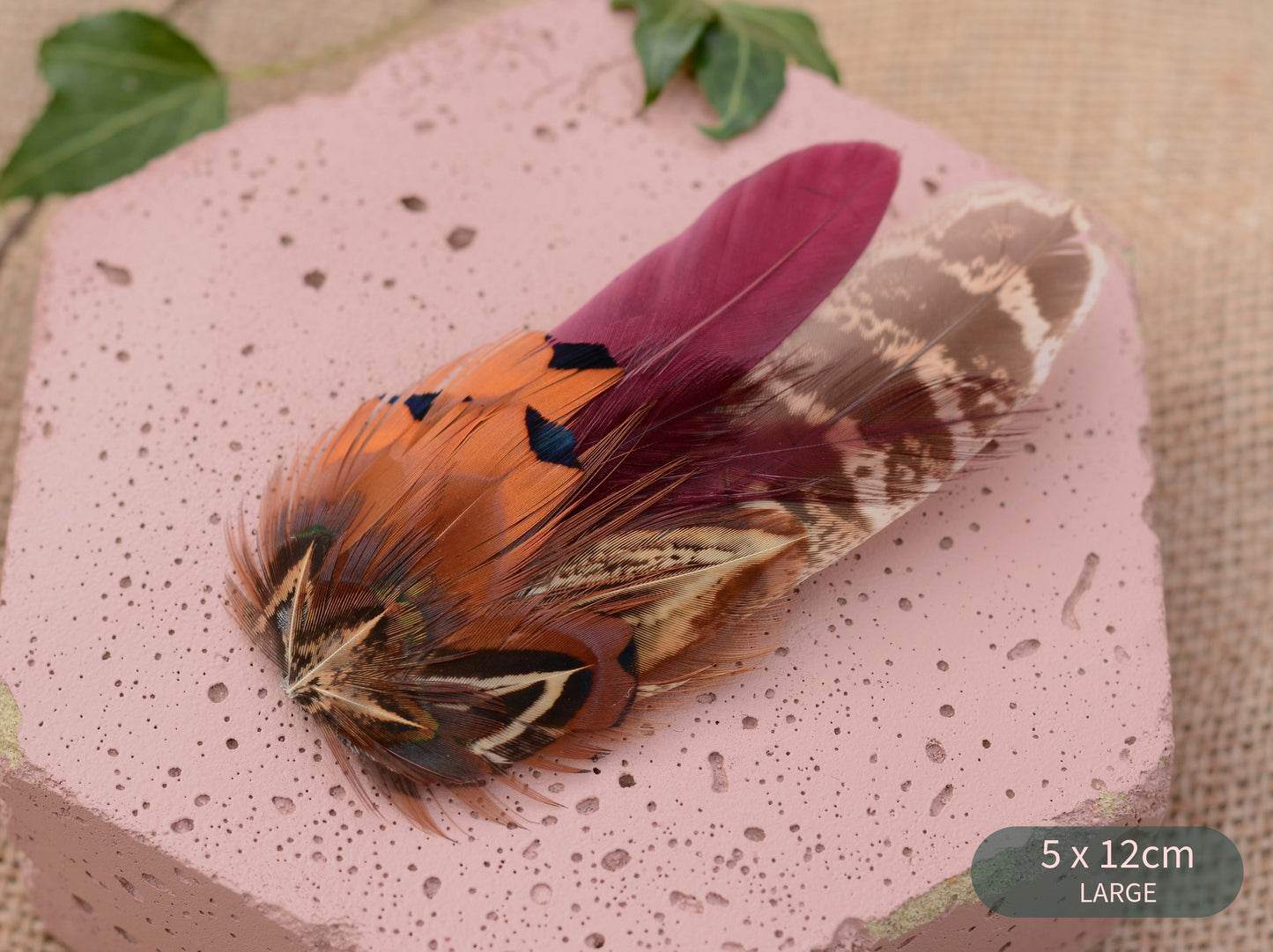 Pheasant Feather Hair Clip in Plum Purple and Copper