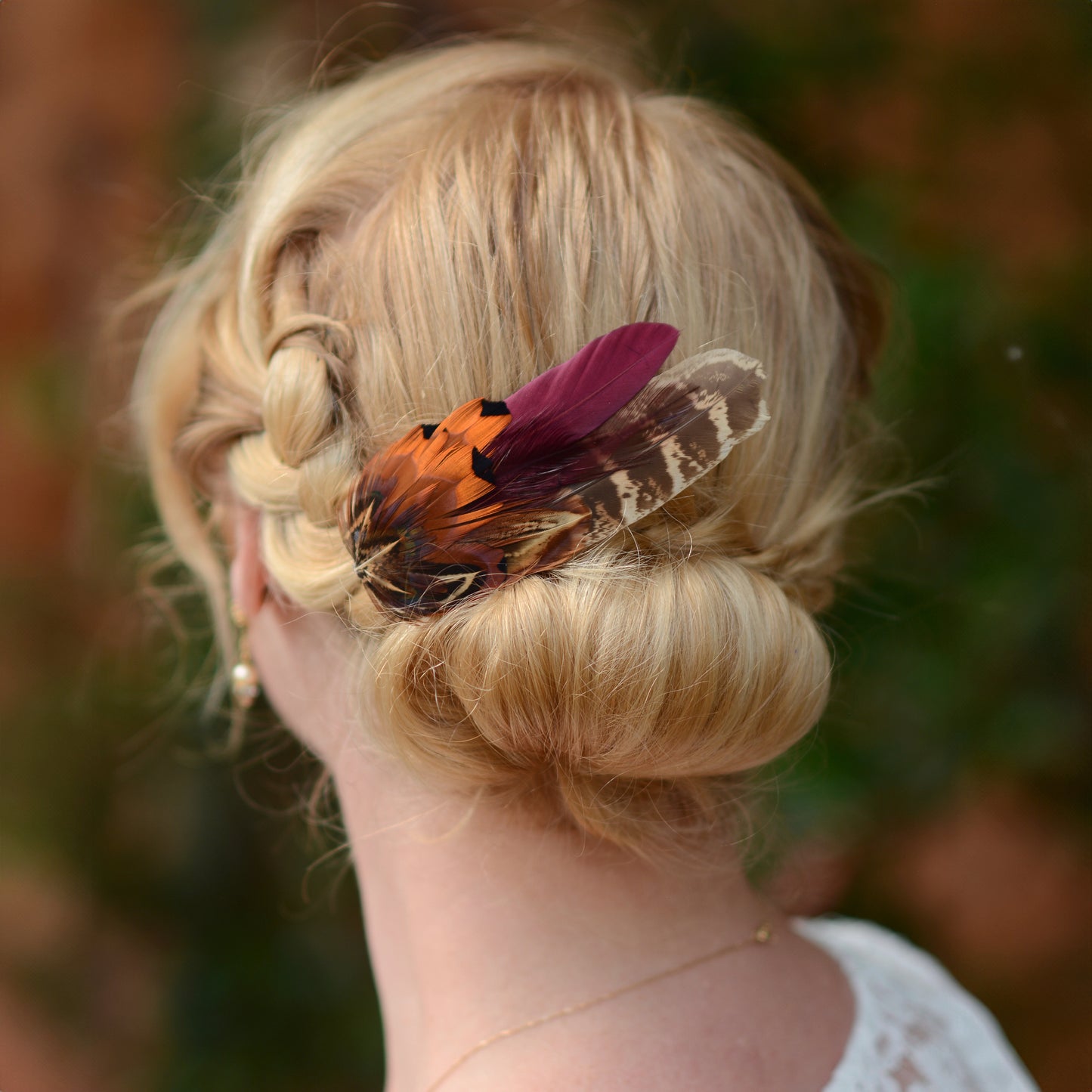 Pheasant Feather Hair Clip in Plum Purple and Copper