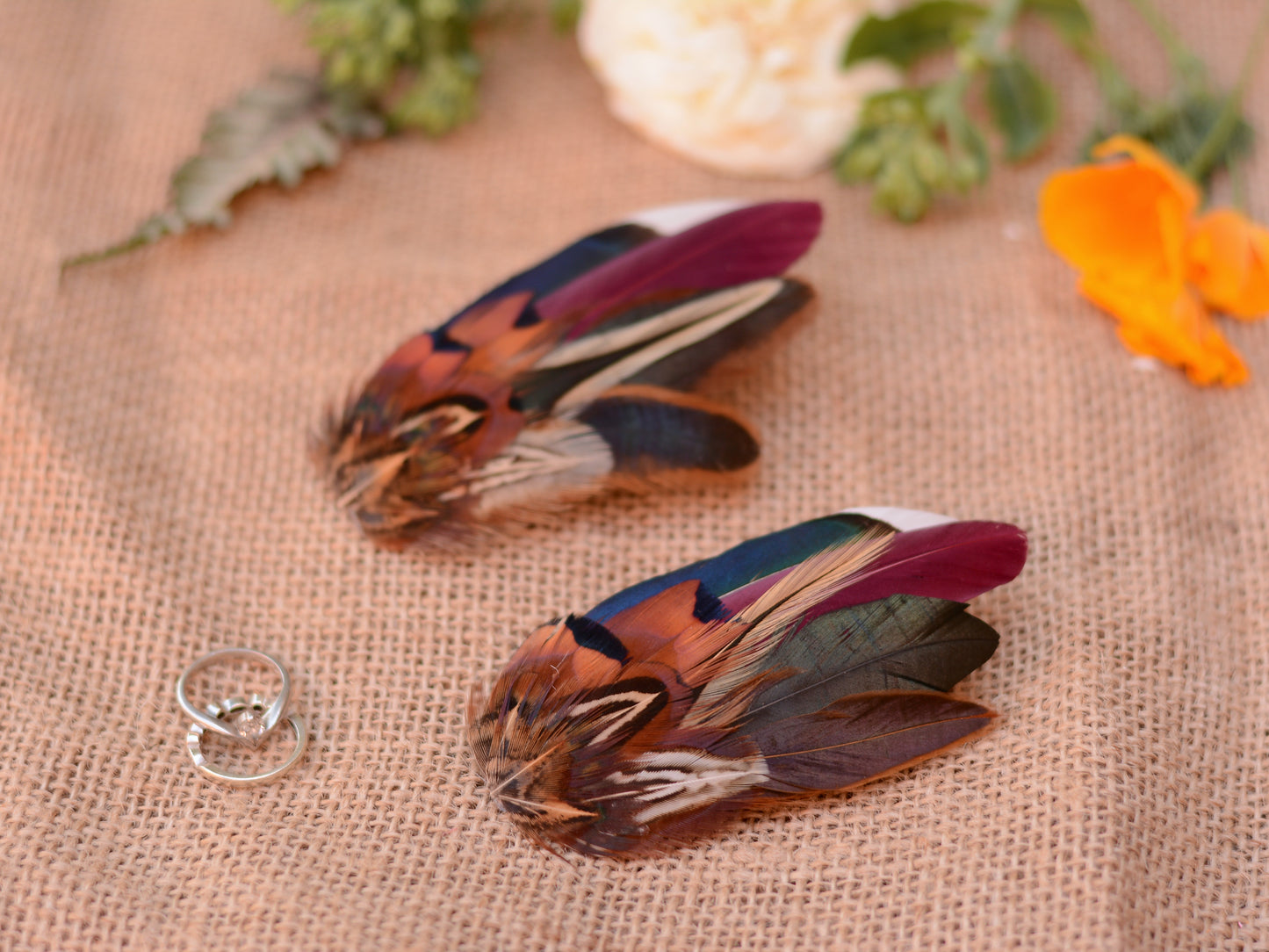 Feather Hair Clip in Navy Blue and Burgundy Pheasant and Duck Feathers No.77
