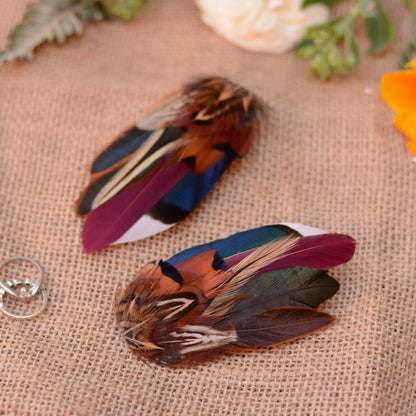 Feather Hair Clip in Navy Blue and Burgundy Pheasant and Duck Feathers No.77