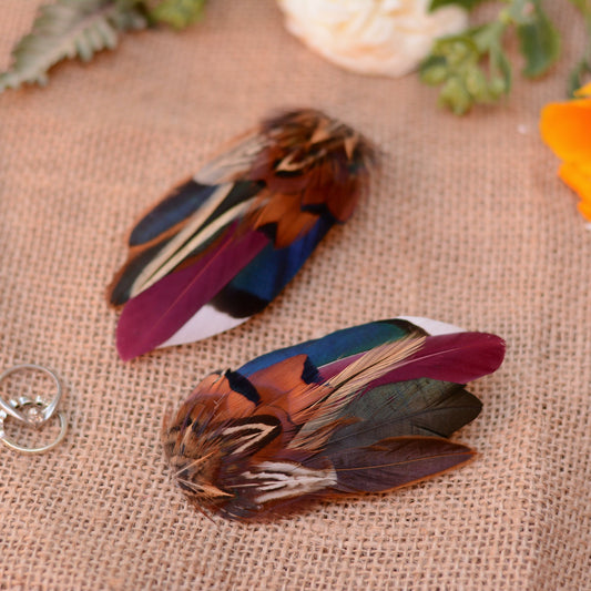Feather Hair Clip in Navy Blue and Burgundy Pheasant and Duck Feathers No.77