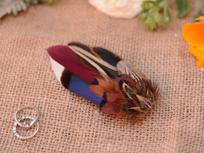 Feather Hair Clip in Navy Blue and Burgundy Pheasant and Duck Feathers No.77
