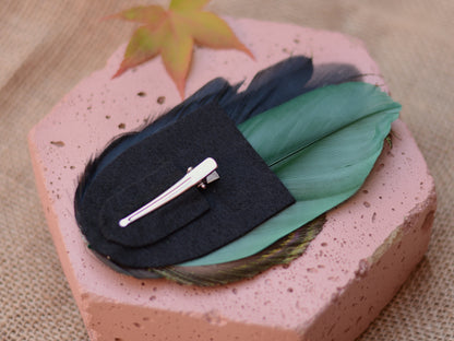 Green and Peacock Feather Hair Clip Large