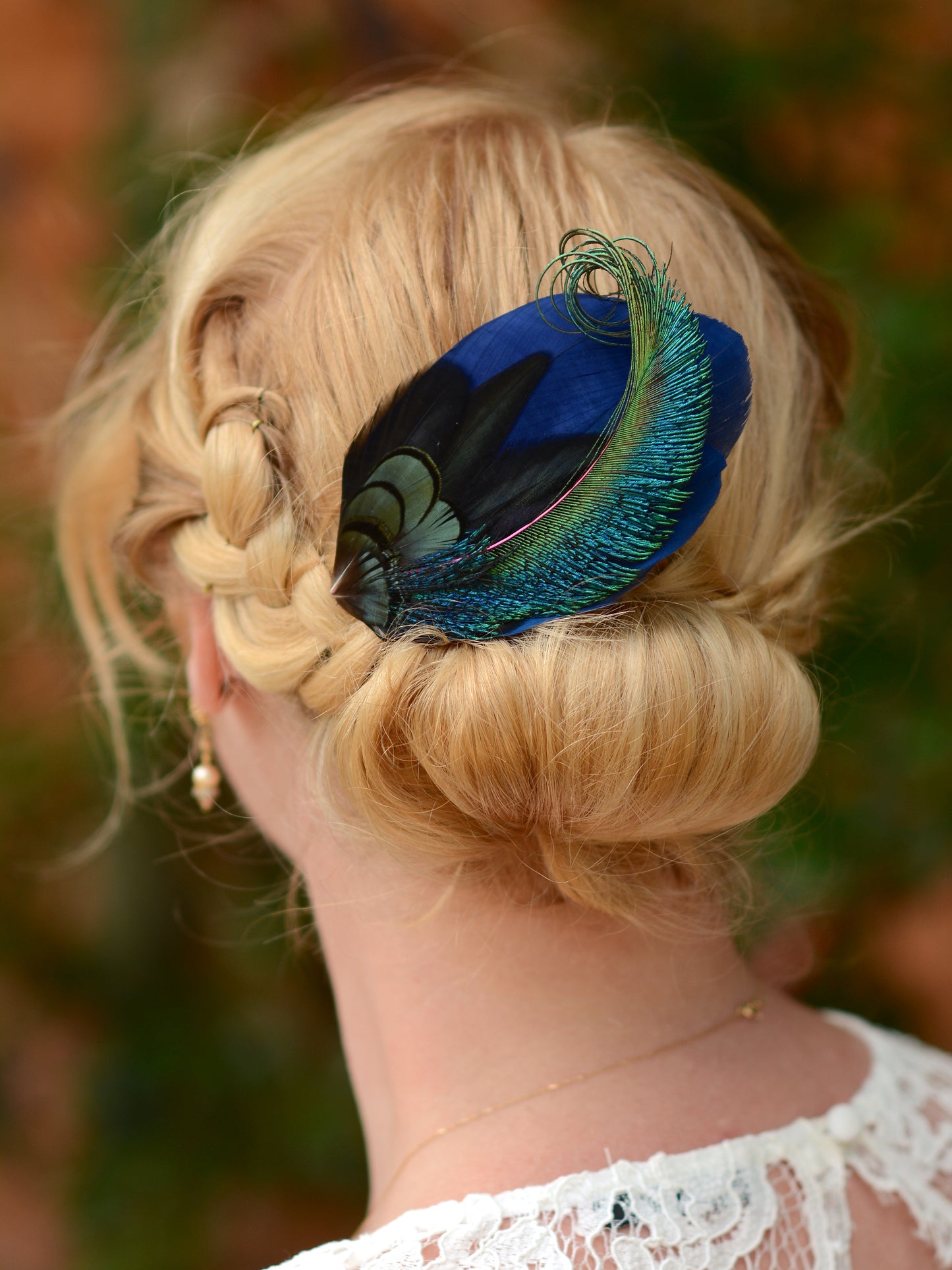Navy Blue and Peacock Feather Hair Clip No.89