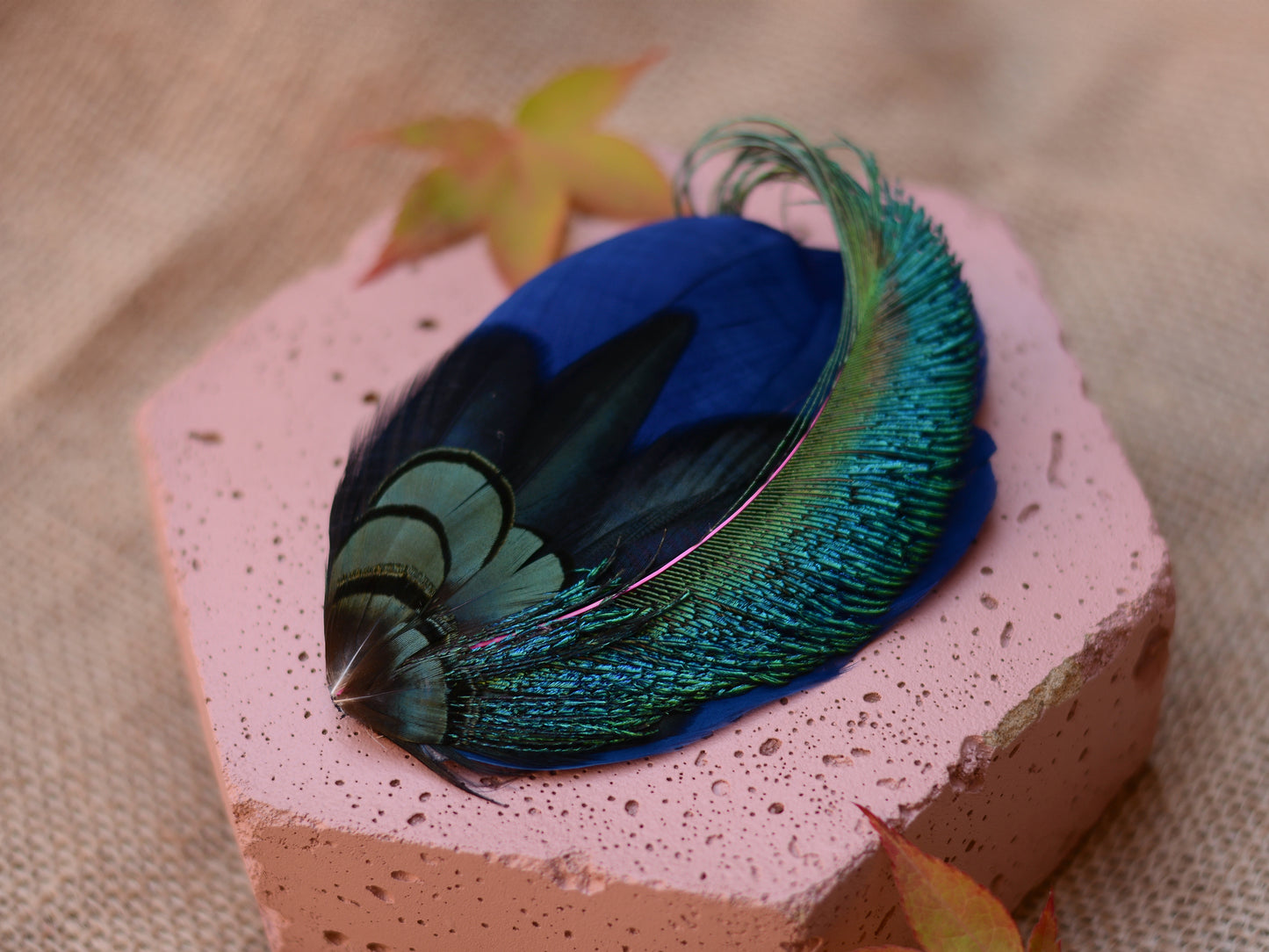 Navy Blue and Peacock Feather Hair Clip No.89