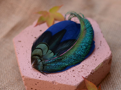 Navy Blue and Peacock Feather Hair Clip No.89