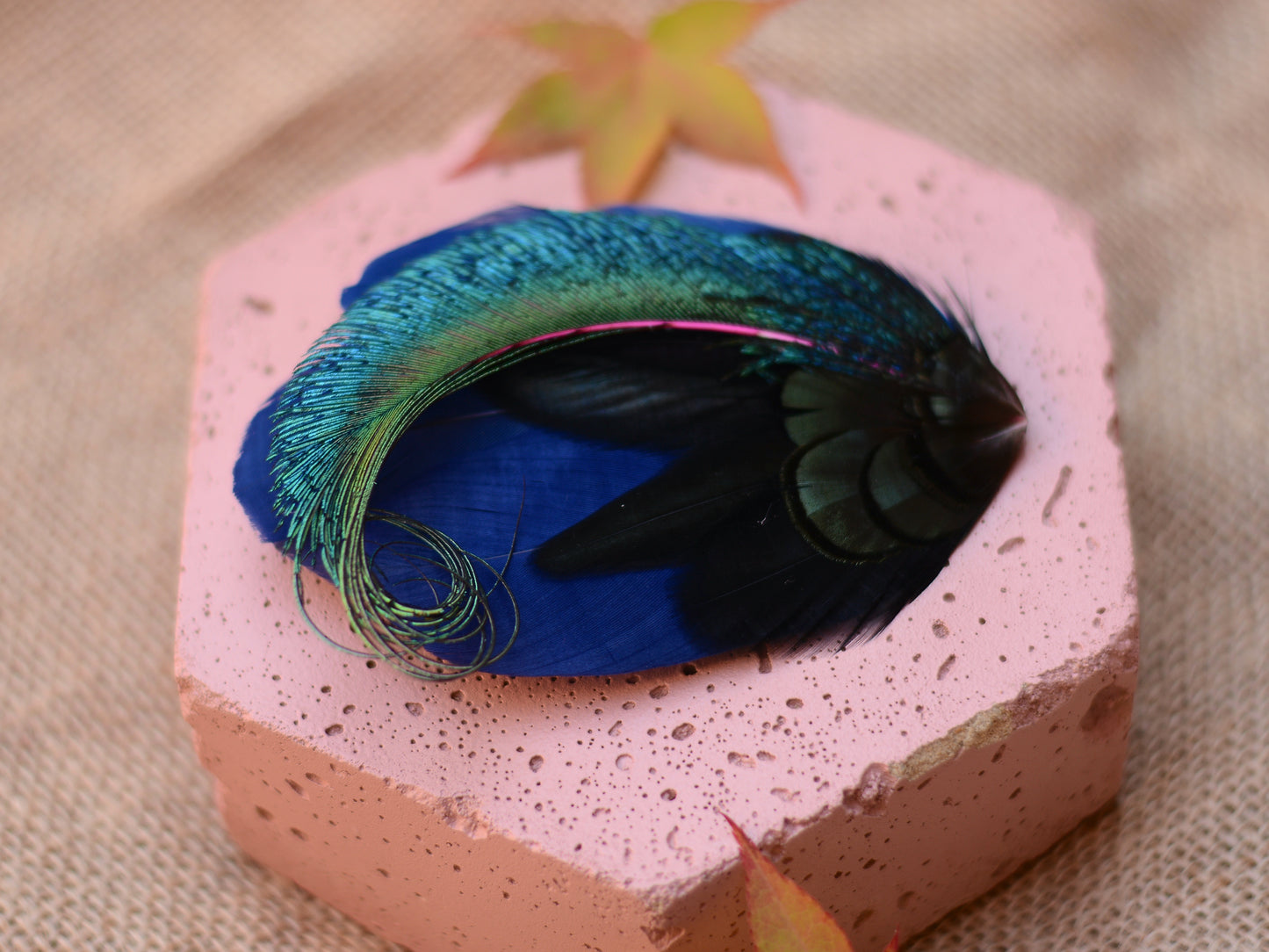 Navy Blue and Peacock Feather Hair Clip No.89