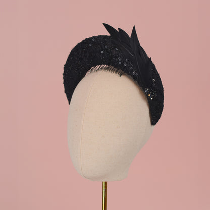 Seraphina - Headband Fascinator in Black Lace and Sequin