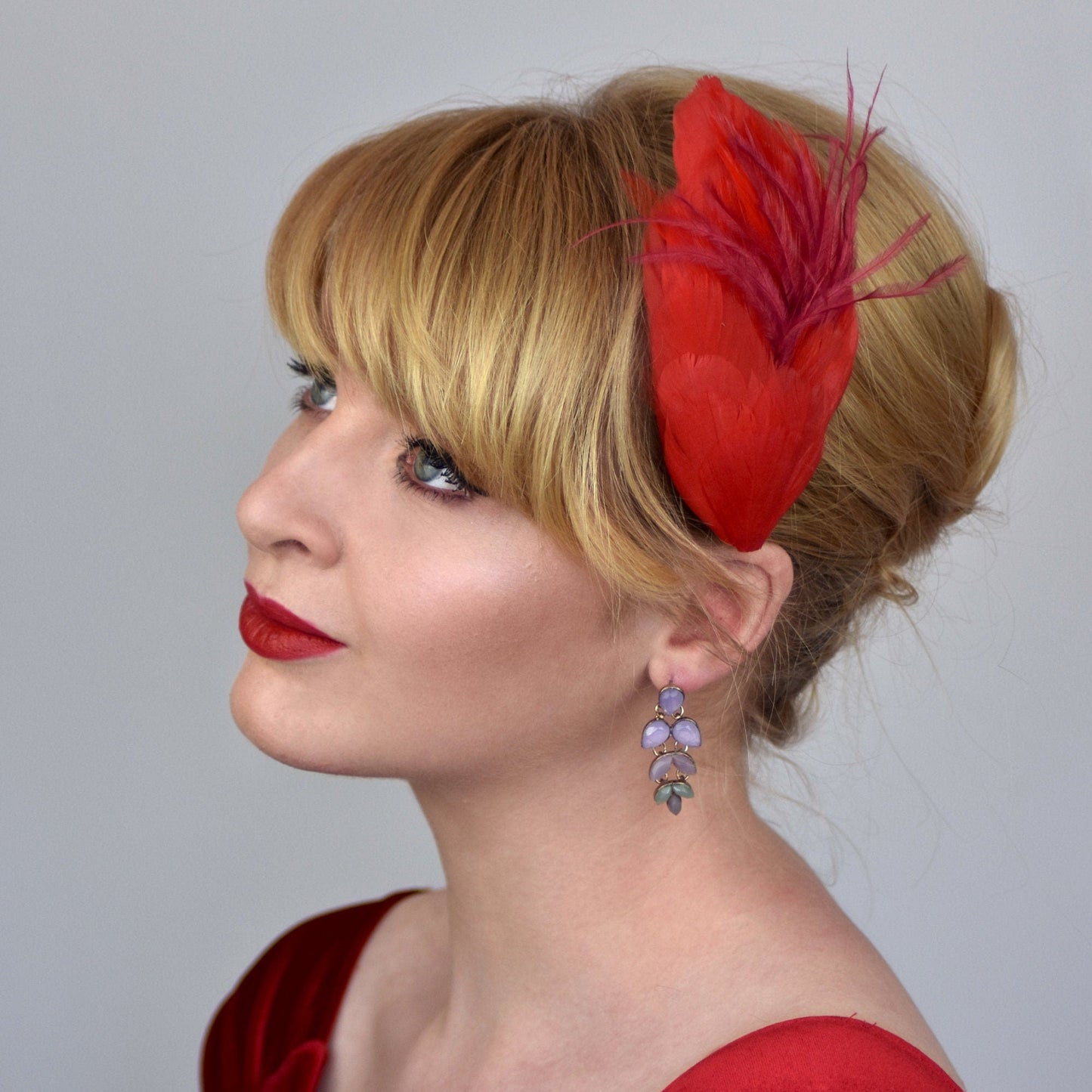 Red Feather Hair Clip | Red Feather Fascinator | Red Feather Headpiece | Red Fascinator | Wedding Fascinator | Bridal Headpiece