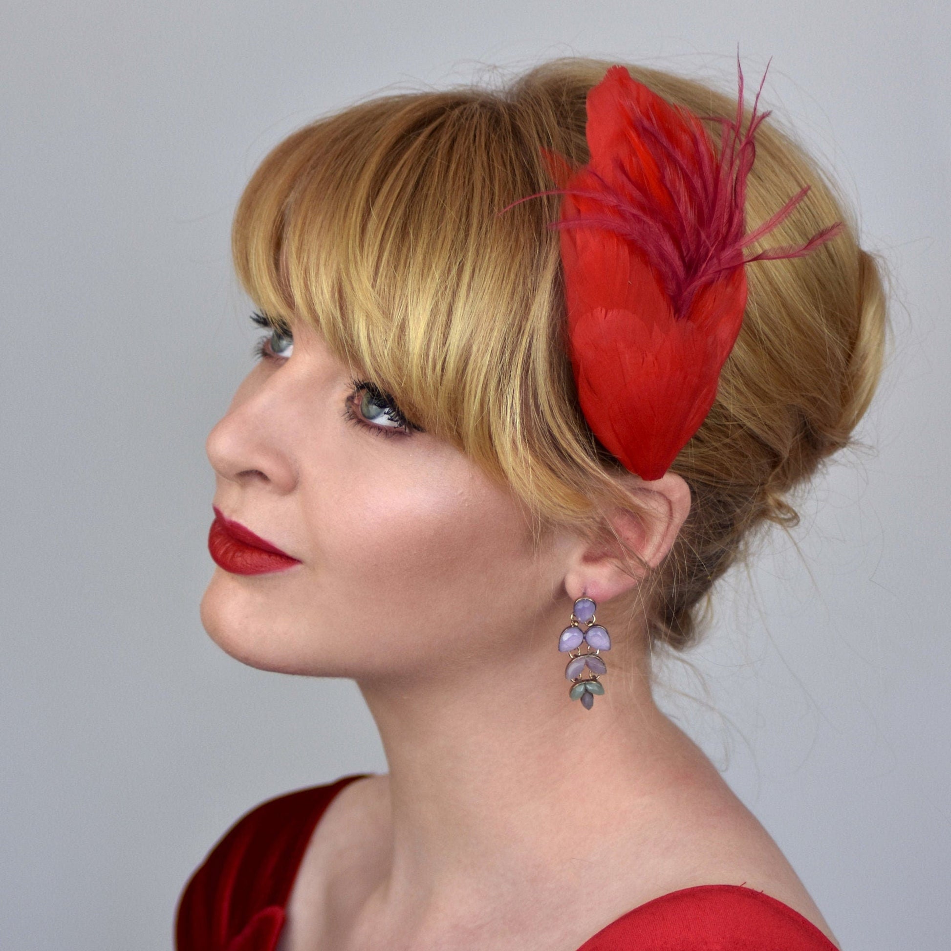 Red Feather Hair Clip | Red Feather Fascinator | Red Feather Headpiece | Red Fascinator | Wedding Fascinator | Bridal Headpiece