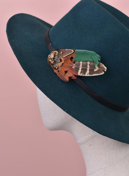 Pheasant Feather Lapel Pin in Green and Copper No.12 | Feather Boutonniere | Pheasant Feather Brooch | Feather Hat Pin | Grooms Outfit