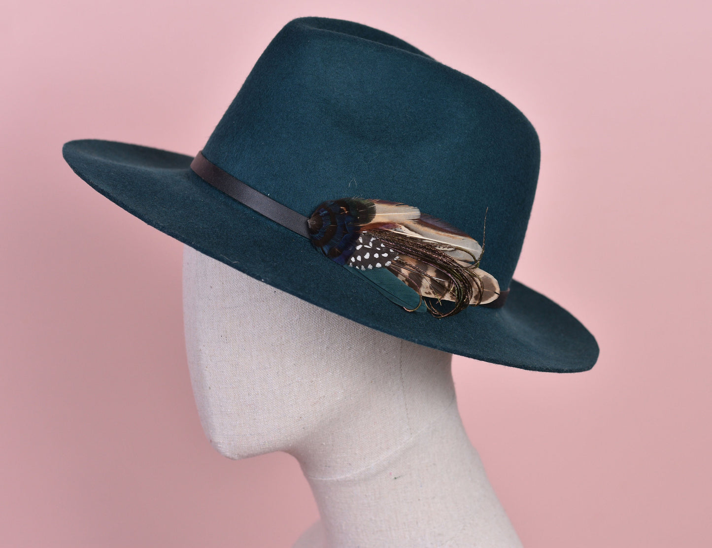 Navy Blue and Pheasant Feather Lapel Pin / Hat Pin No.162 | Unique Pheasant Feather Boutonniere | Duck Feather Brooch